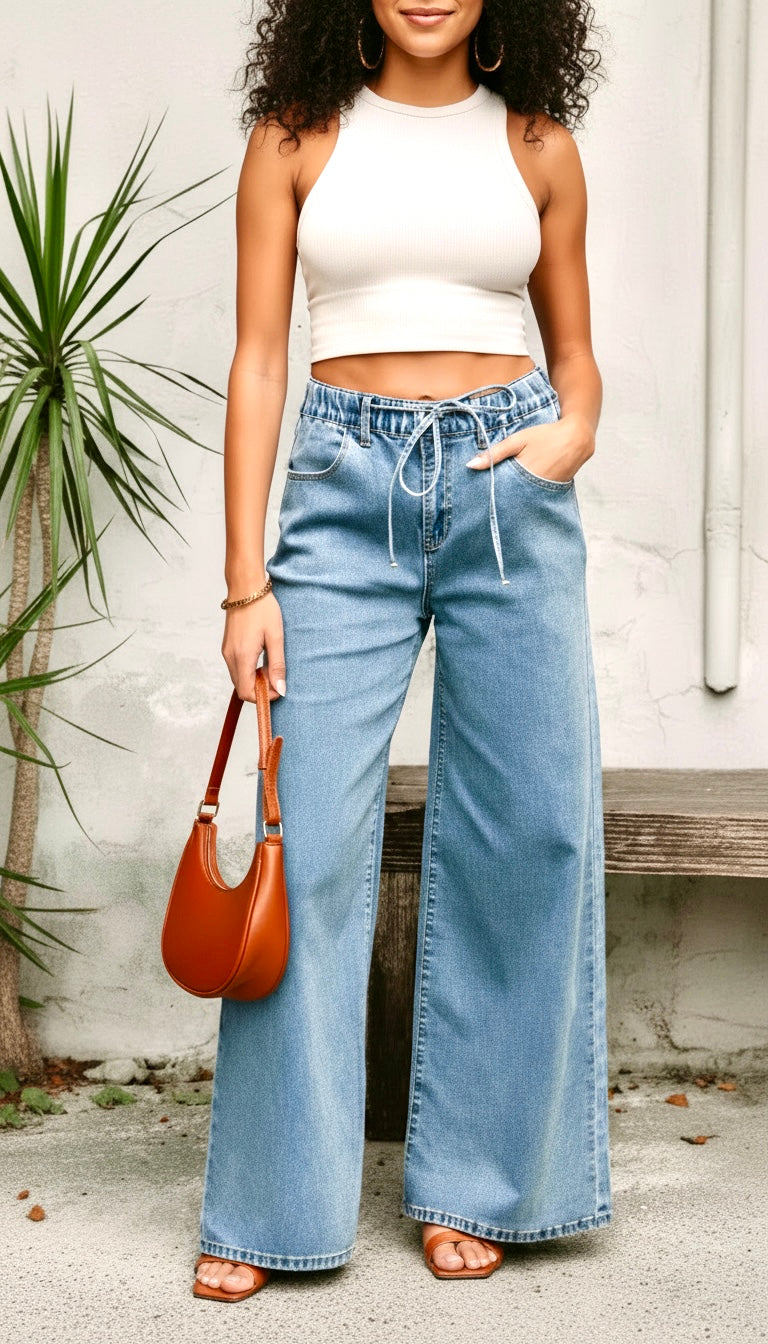 Zoe Medium Wash Super Wide Leg Denim Pants