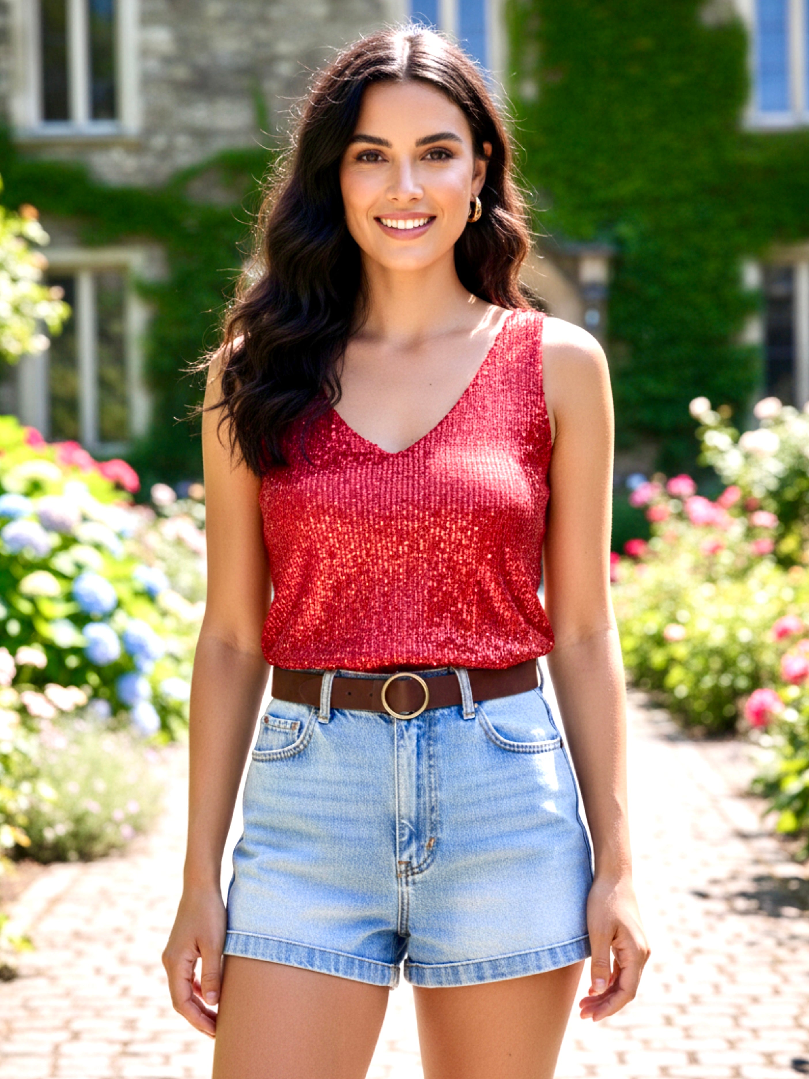 Sequin V-Neck Tank Top