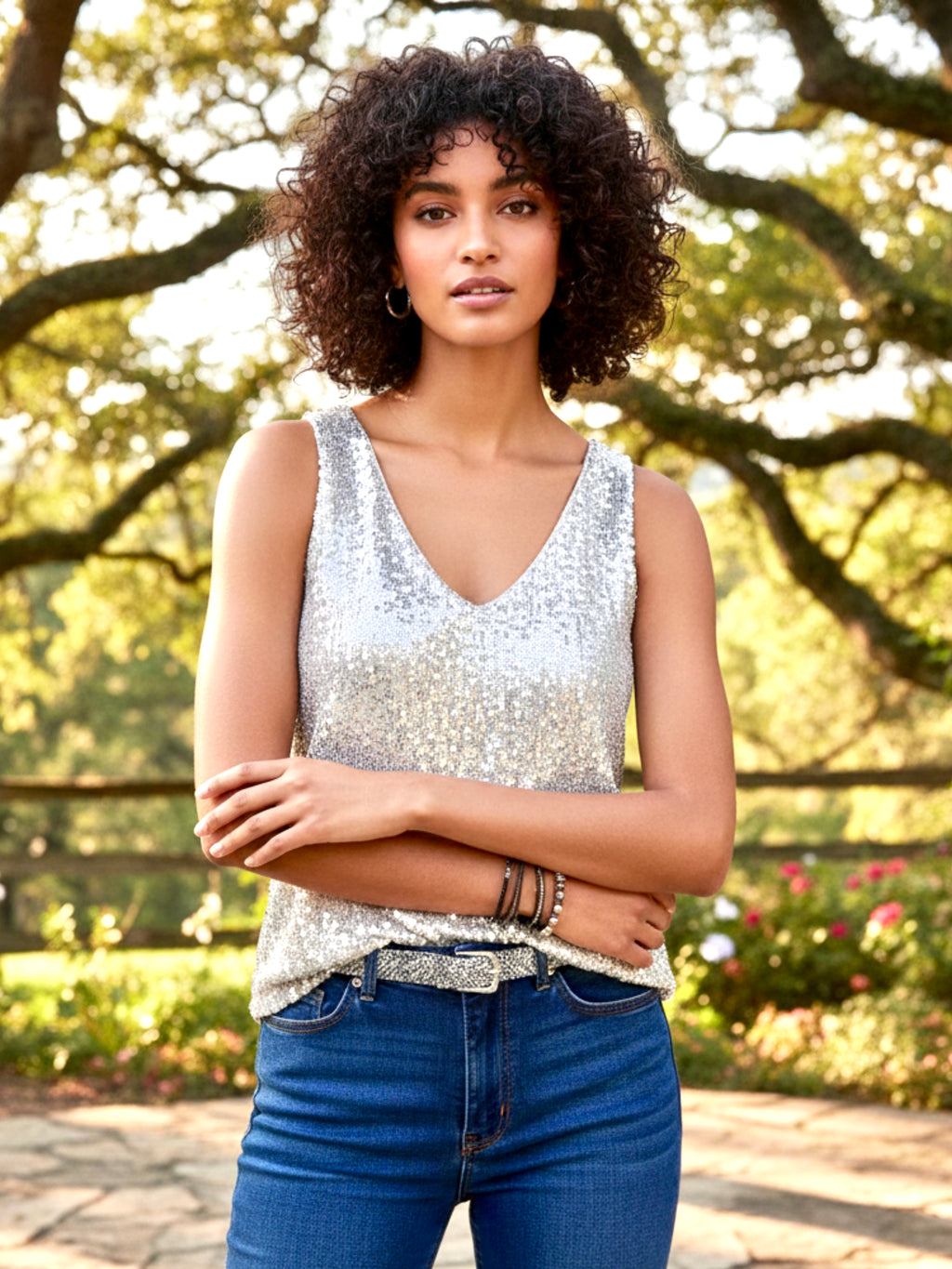 Sequin V-Neck Tank Top