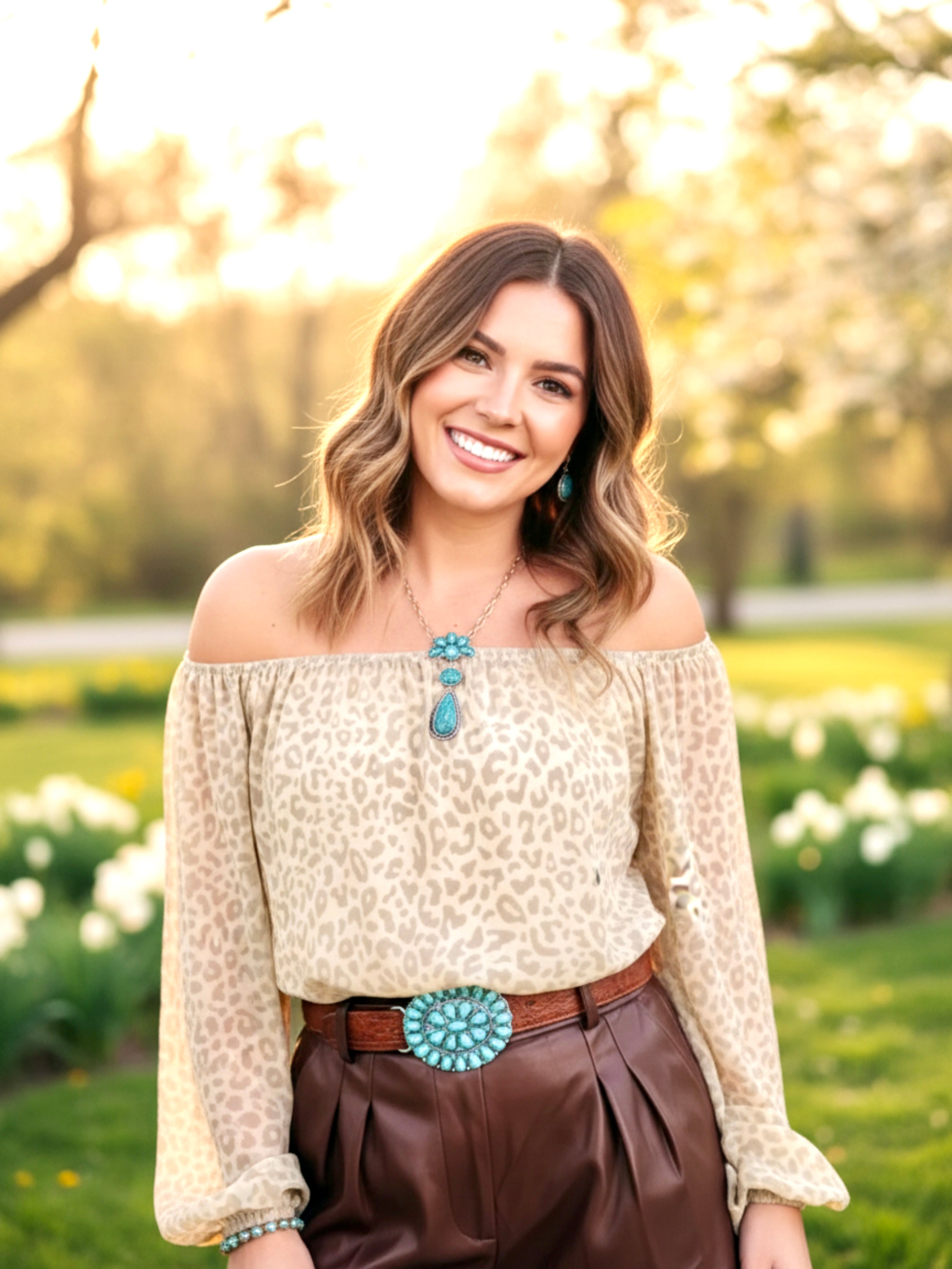 Women Leopard Velvet Burnout Off Shoulder Blouse