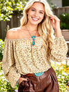 Women Leopard Velvet Burnout Off Shoulder Blouse