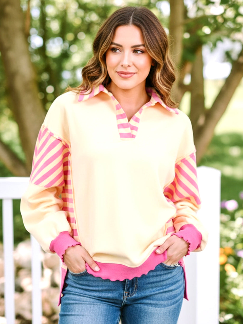 Women Colorblock Patchwork Collared Sweatshirts