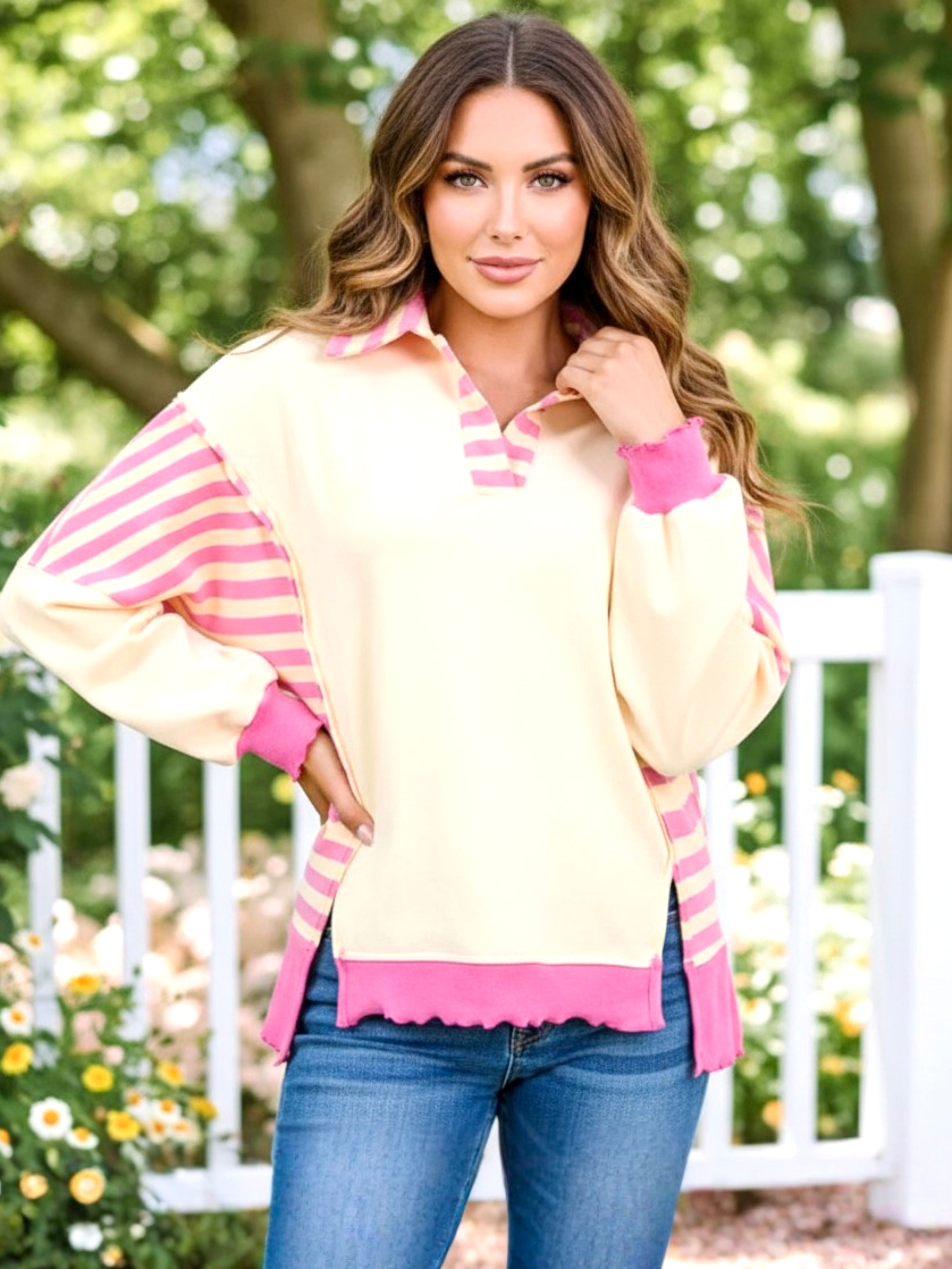 Women Colorblock Patchwork Collared Sweatshirts
