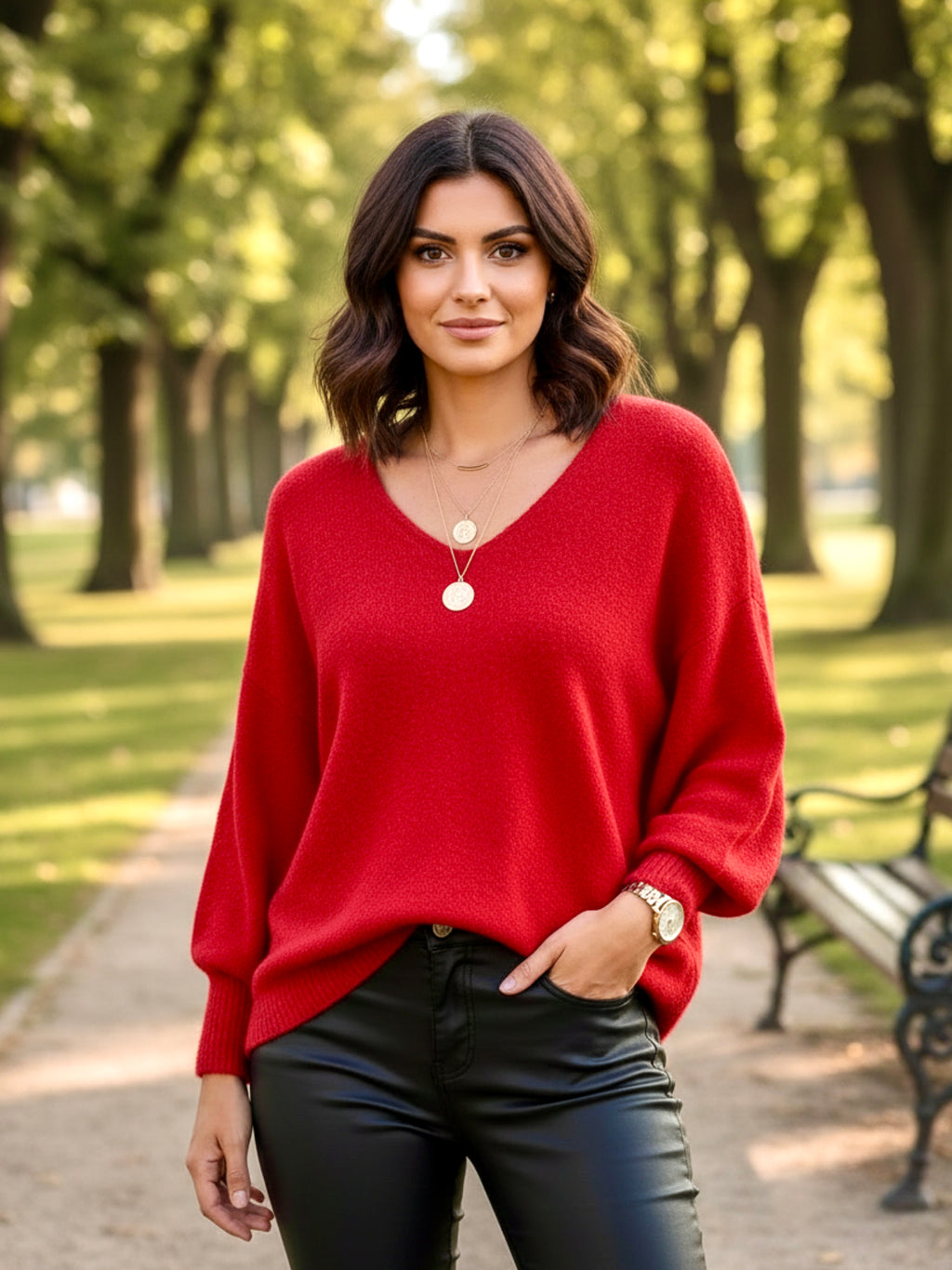 V-Neck Dropped Shoulder Sweater
