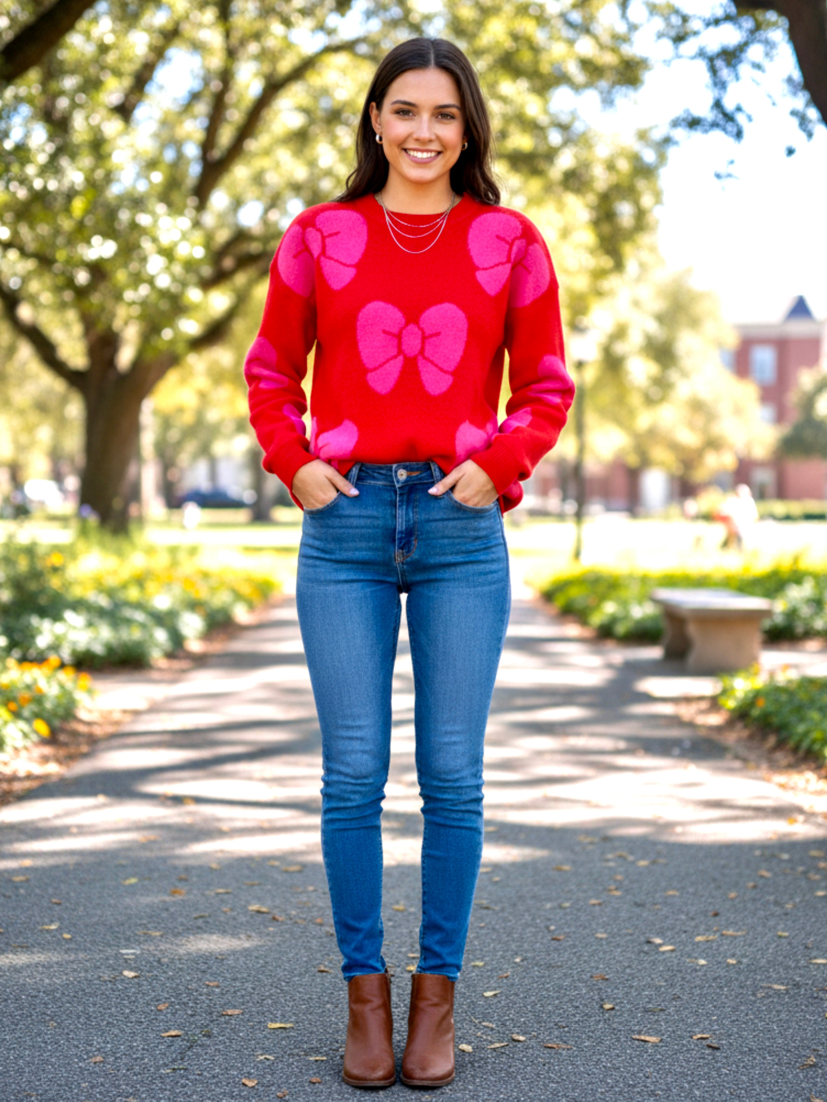 Angel Wings Bow Round Neck Dropped Shoulder Sweater