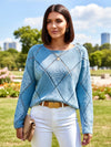 Openwork Round Neck Long Sleeve Knit Top