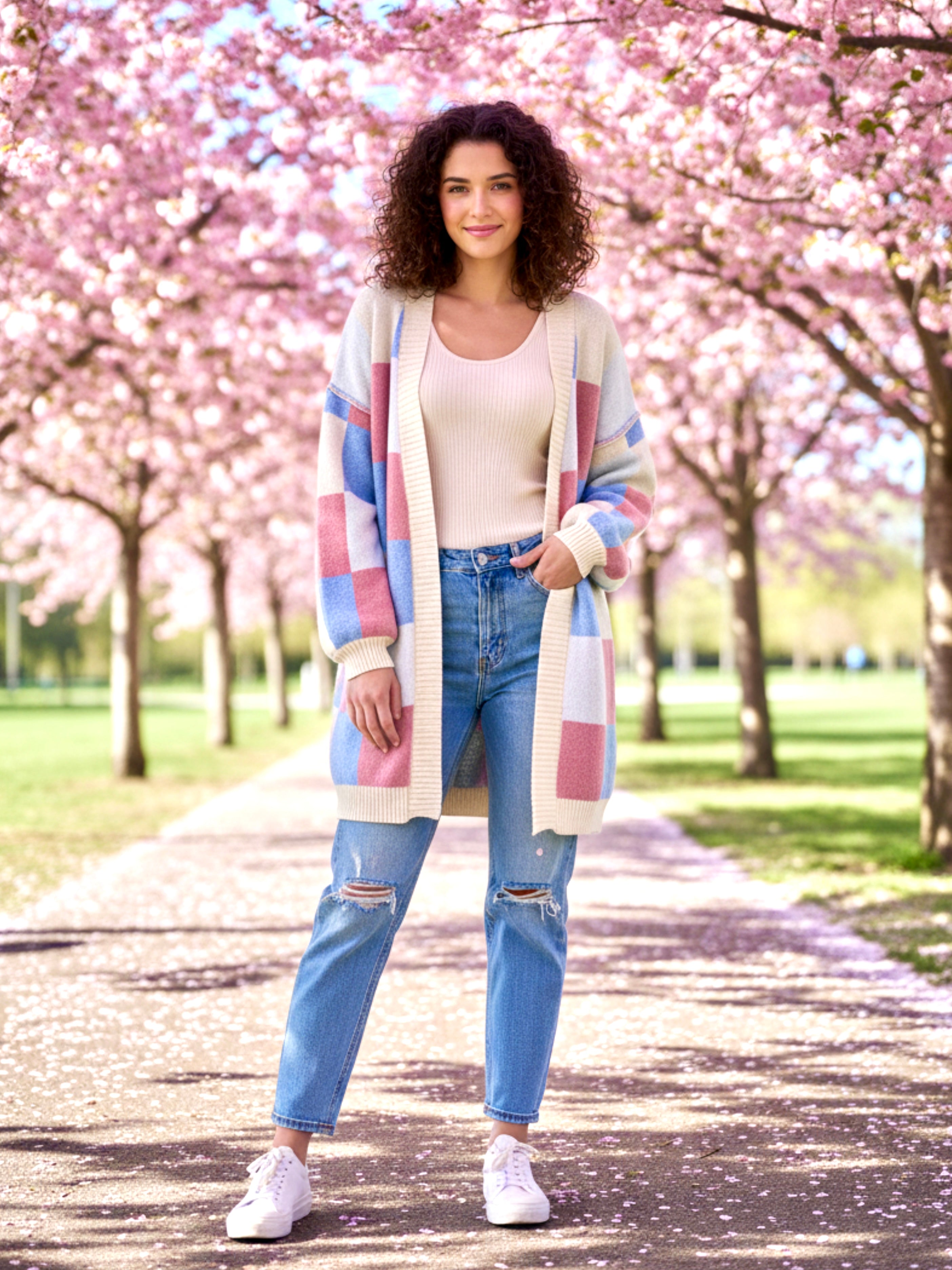 Color Block Open Front Long Sleeve Cardigan