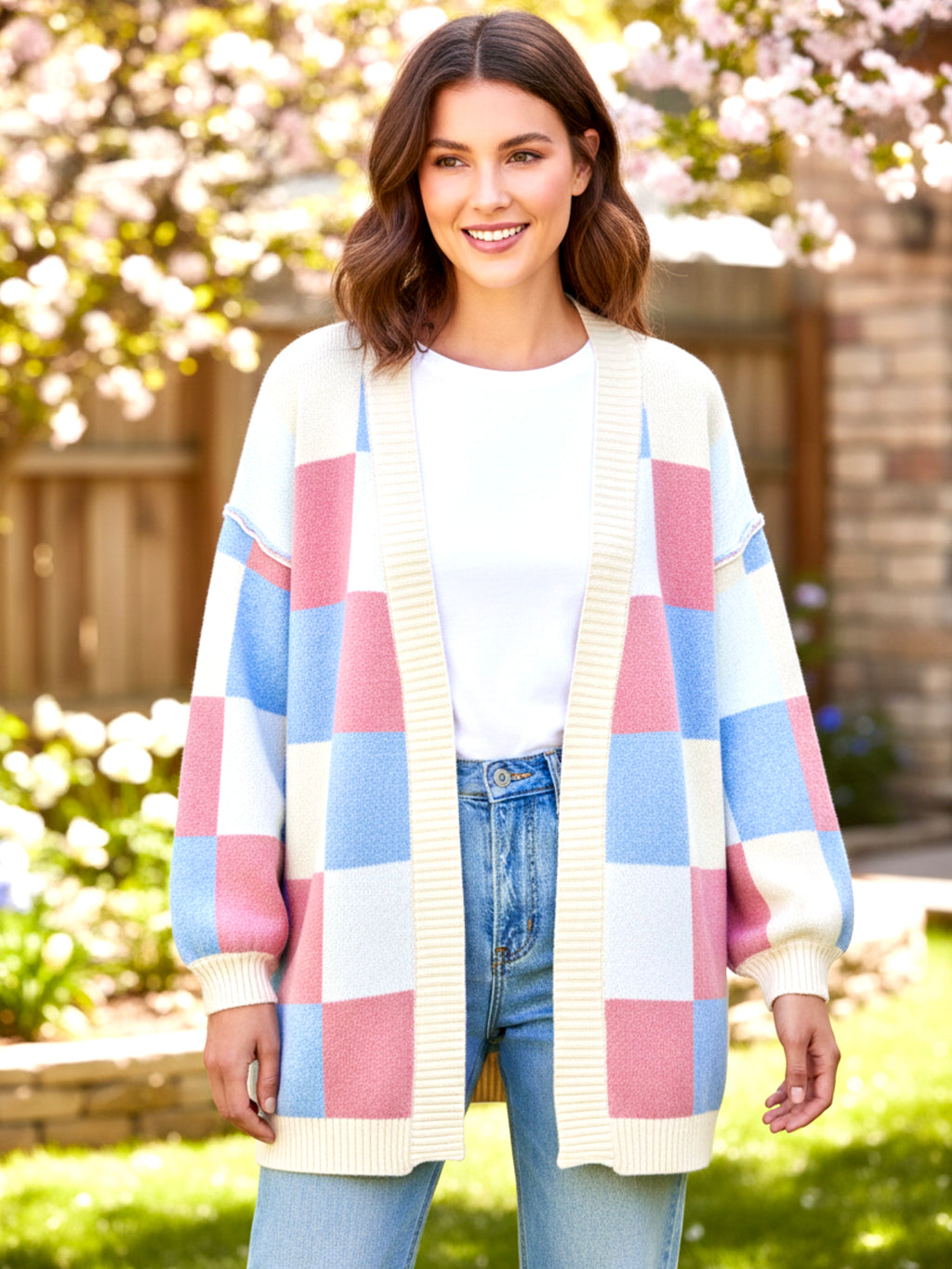Color Block Open Front Long Sleeve Cardigan
