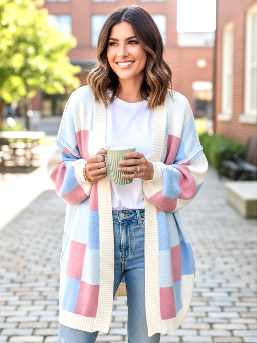 Color Block Open Front Long Sleeve Cardigan