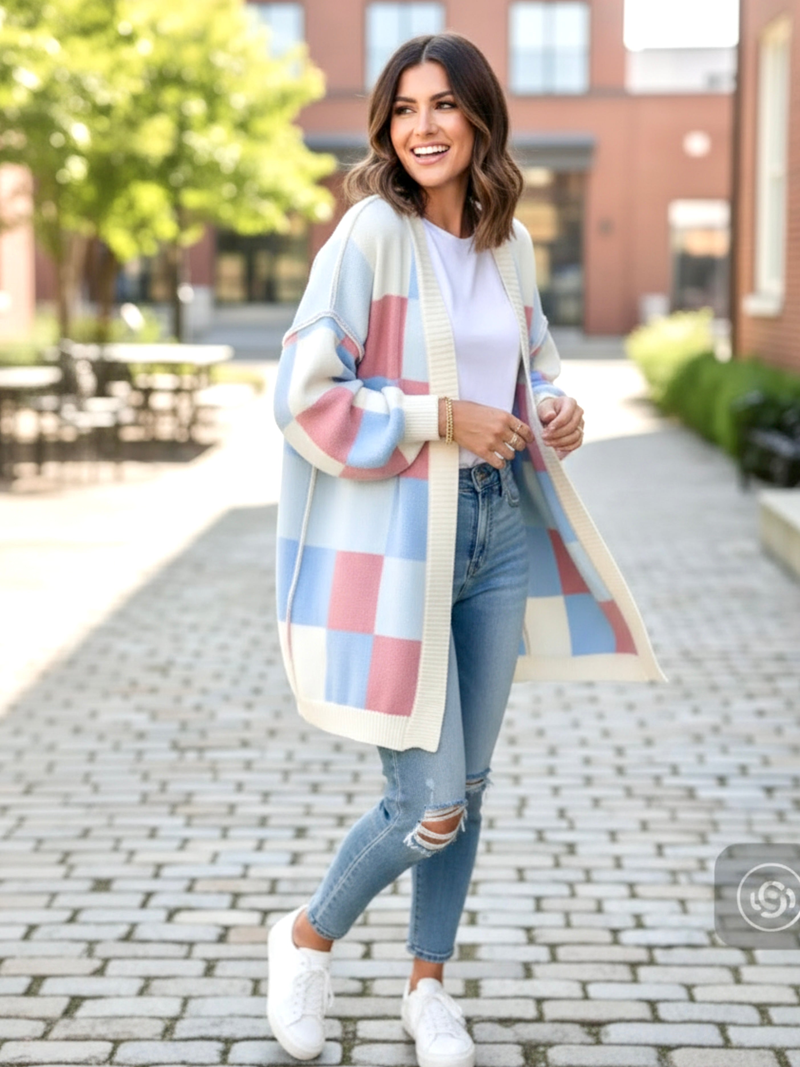 Color Block Open Front Long Sleeve Cardigan
