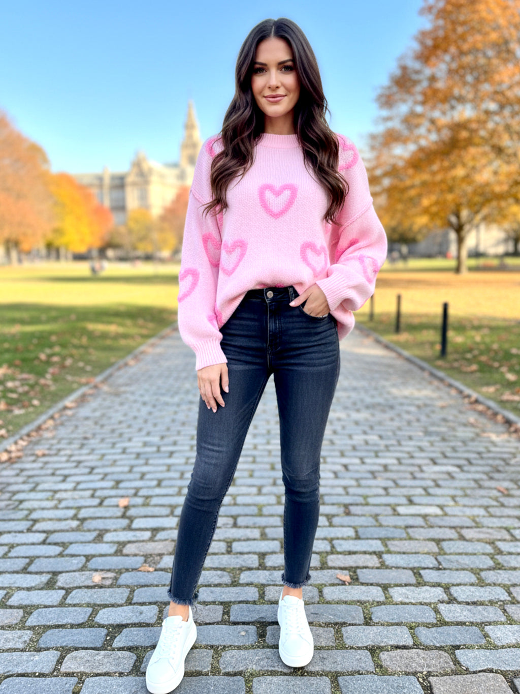 High-Low Heart Round Neck Long Sleeve Sweater