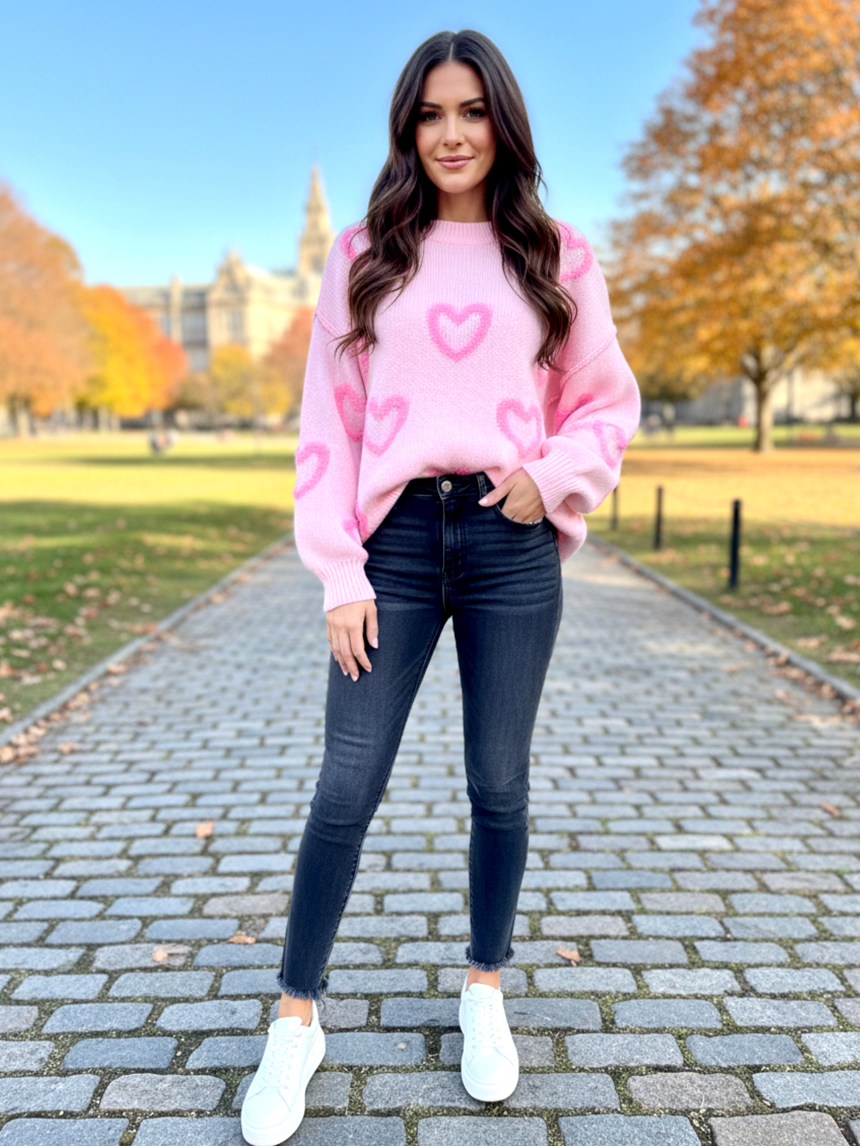 High-Low Heart Round Neck Long Sleeve Sweater