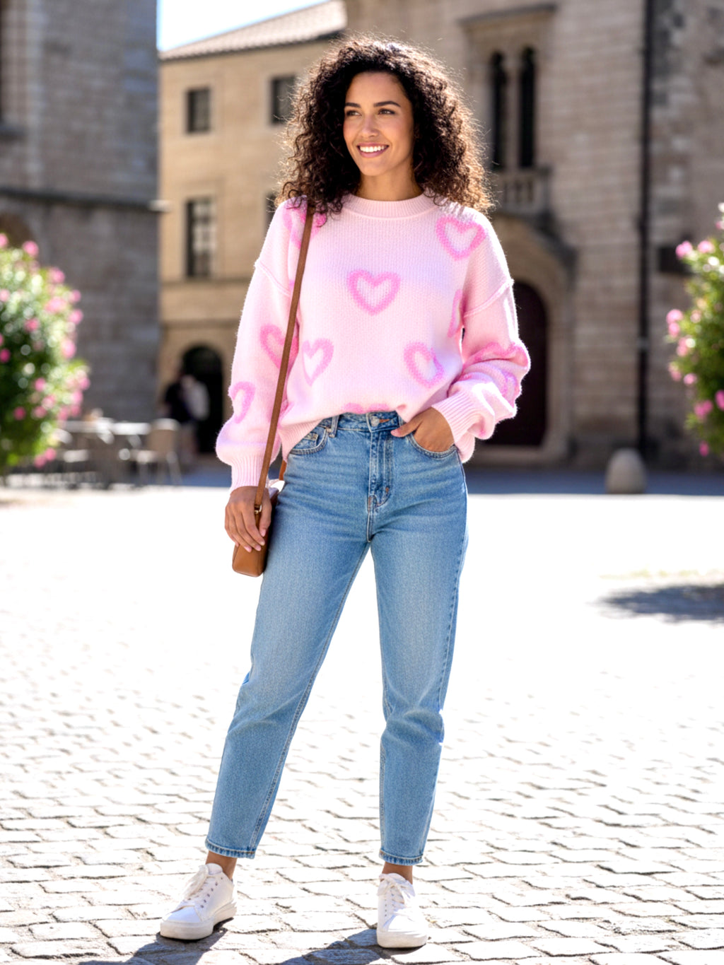 High-Low Heart Round Neck Long Sleeve Sweater
