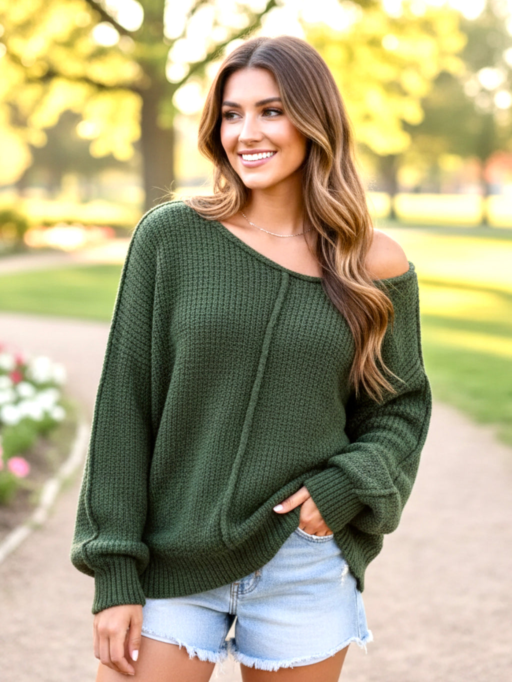 SO ME Loose Fit Exposed Seam Slouchy Boucle Sweater