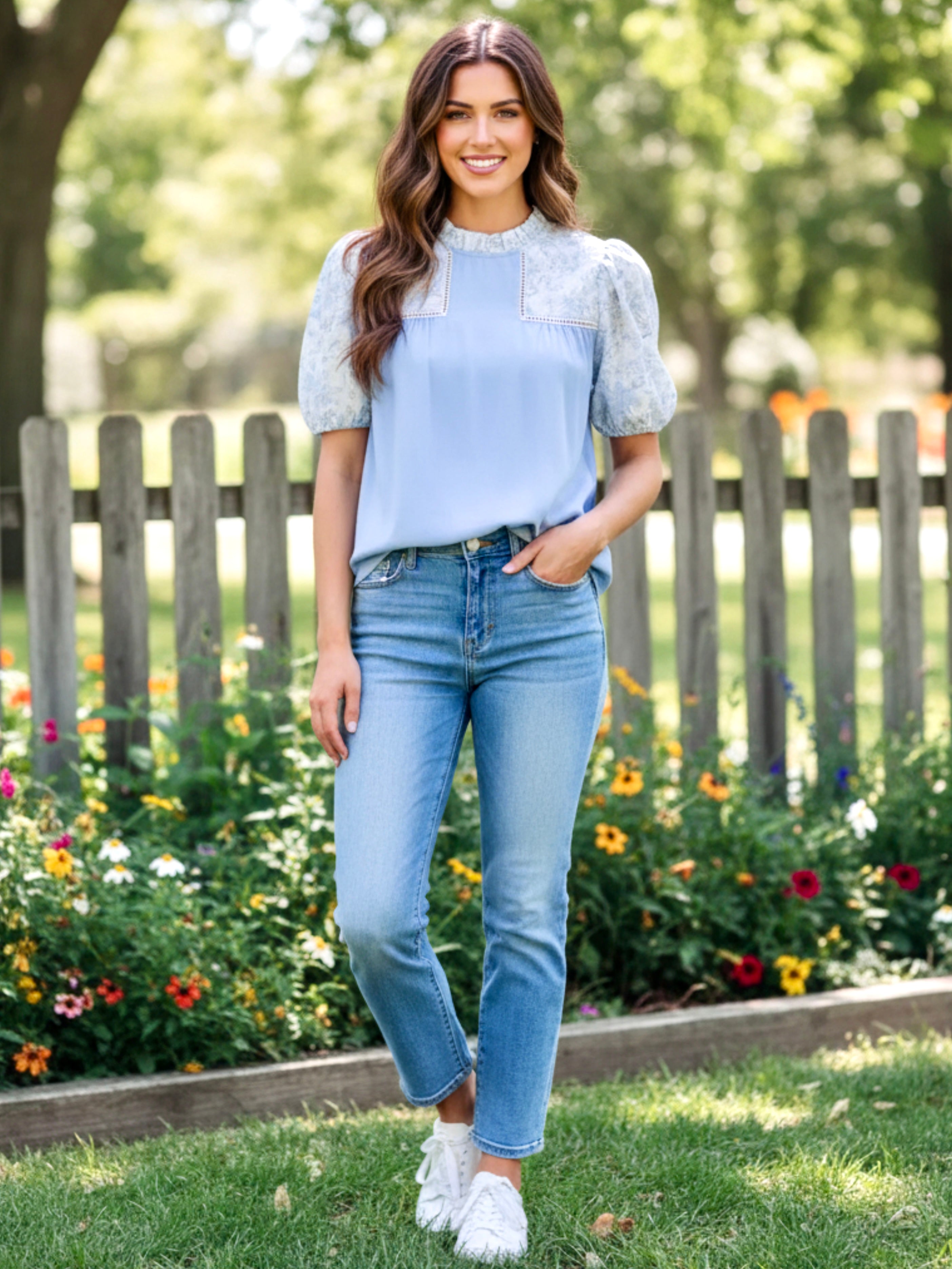 Floral Lace Patchwork Puff Sleeve Blouse