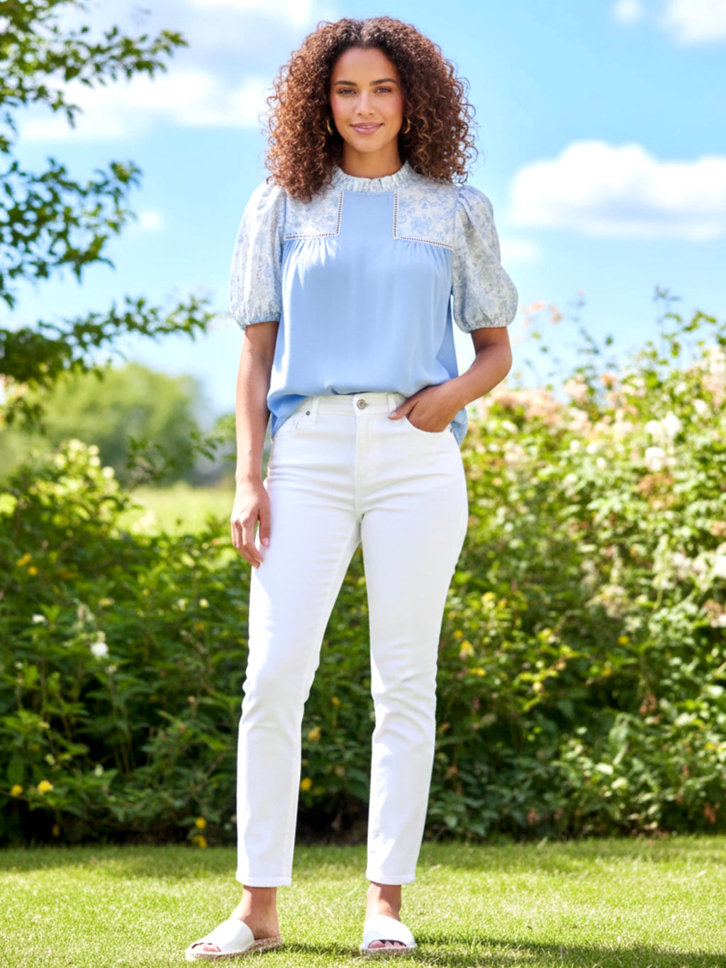 Floral Lace Patchwork Puff Sleeve Blouse
