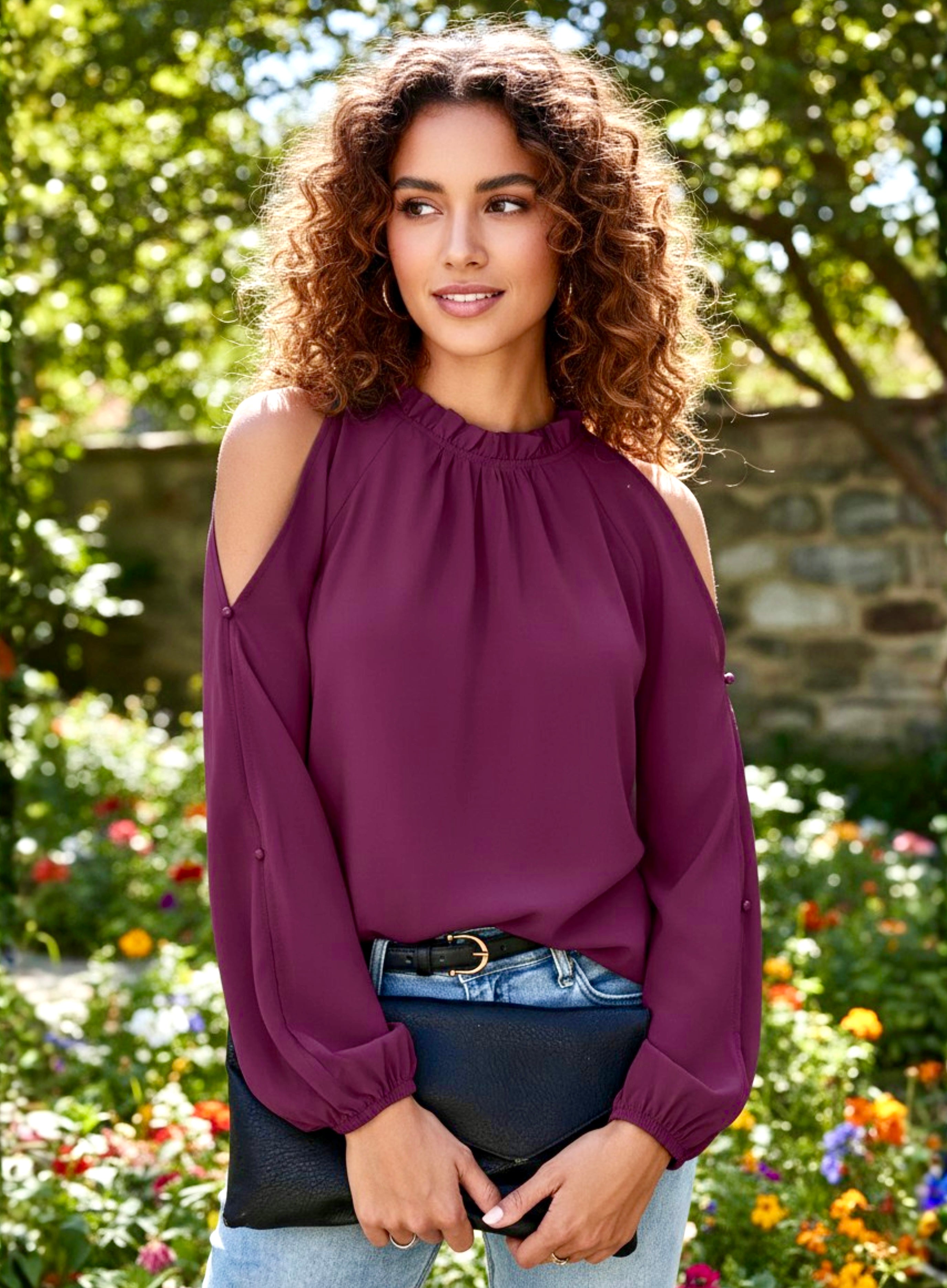 Cold Shoulder Frill Neck Blouse
