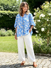 Notched Floral Print 3/4 Puff Sleeve Blouse