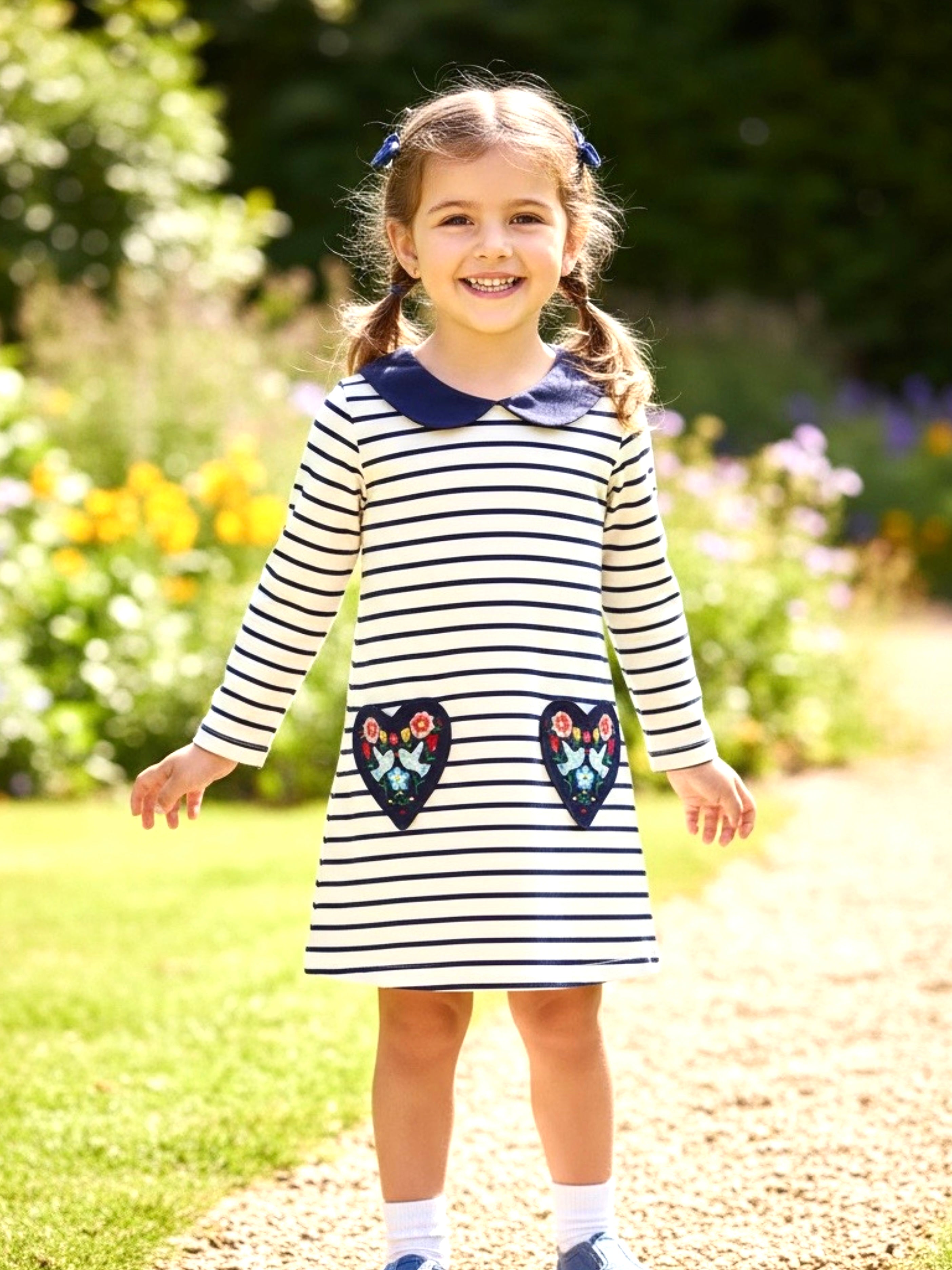 Children's Embroidered Striped Long Sleeve Dress