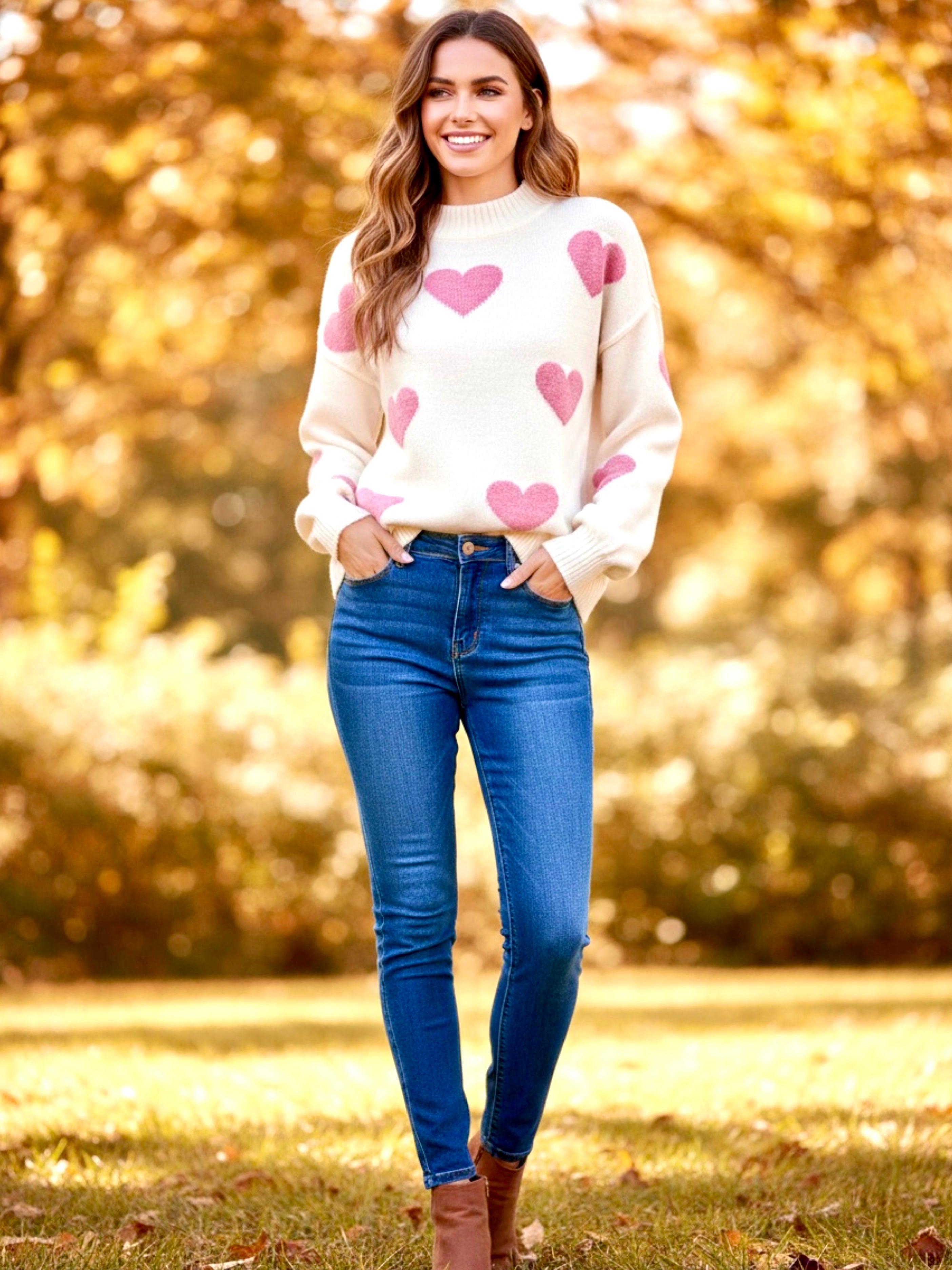 Heart Mock Neck Long Sleeve Sweater
