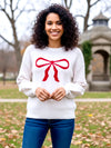 Angel Wings Bow Graphic Round Neck Long Sleeve Sweater