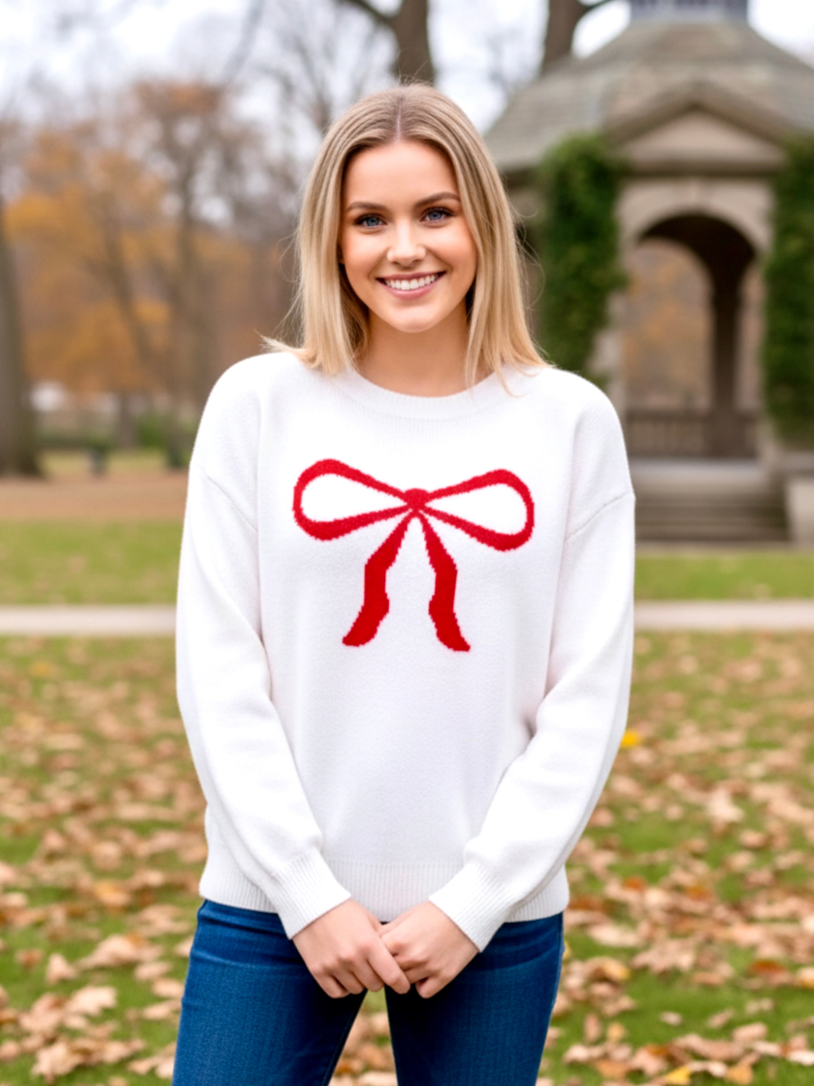Angel Wings Bow Graphic Round Neck Long Sleeve Sweater