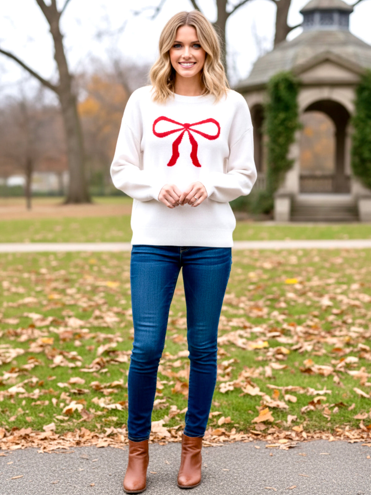 Angel Wings Bow Graphic Round Neck Long Sleeve Sweater