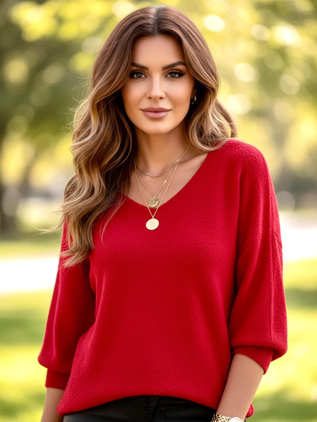 V-Neck Dropped Shoulder Sweater