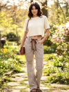 BiBi Drawstring Striped Twill Barrel Pants