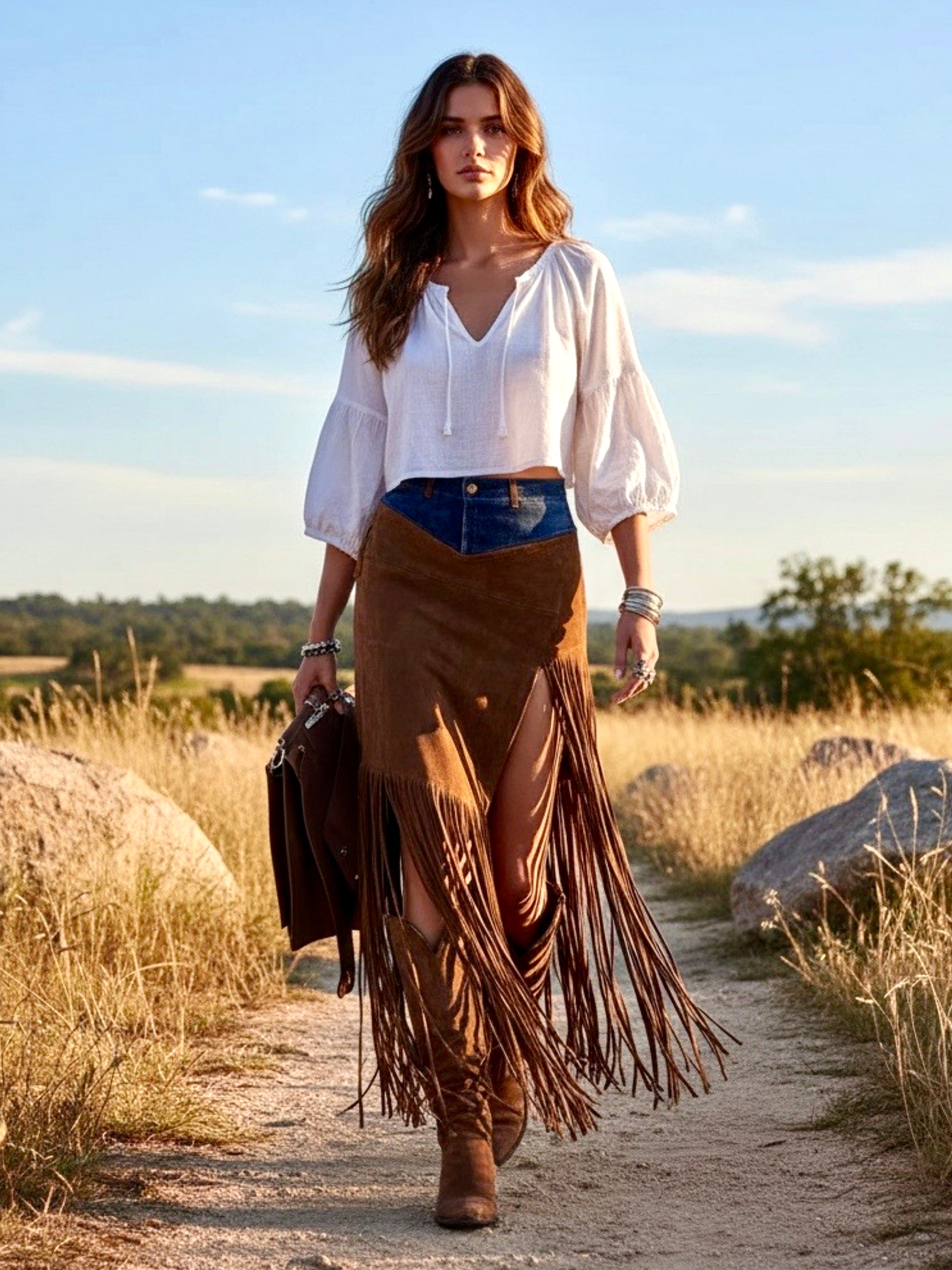 Chic Asymmetrical Tassel Suede Skirt
