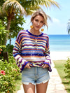 Angel Wings Multicolored Stripe Round Neck Cover-Up