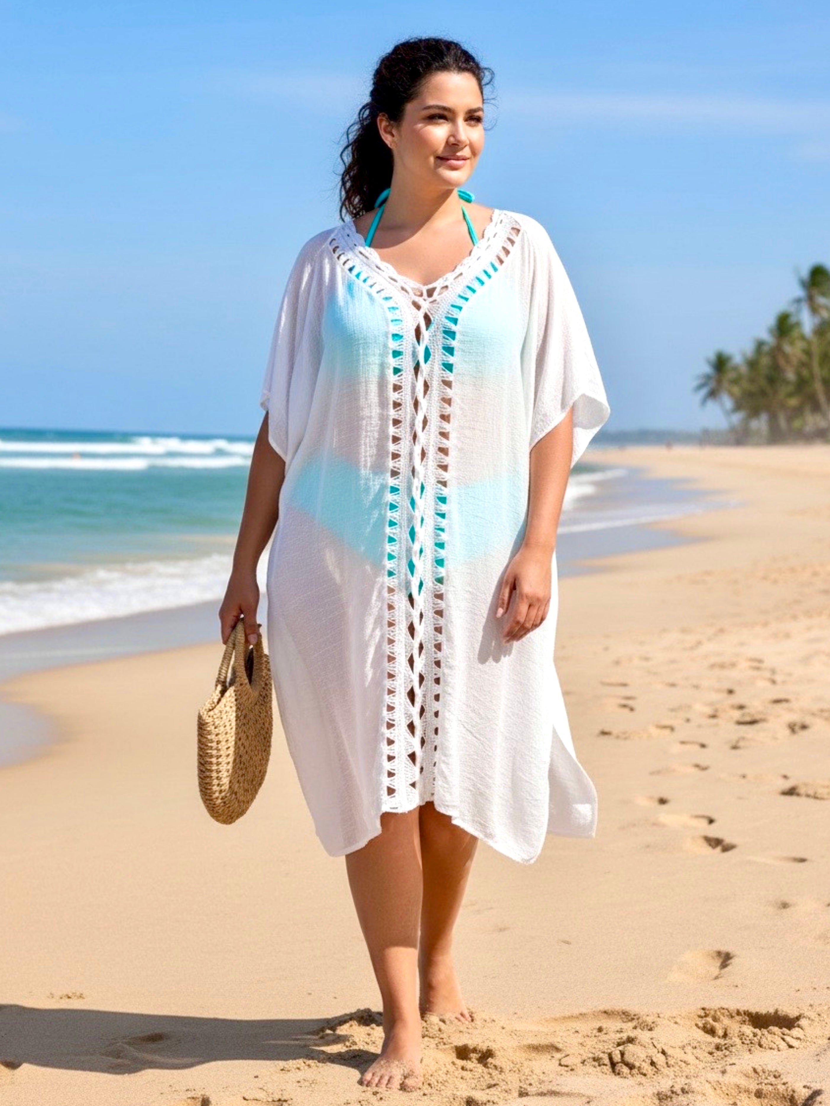 Crochet Trim V-Neck Beach Cover Up Dress