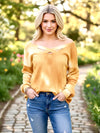 BiBi Tie Dye Thermal Waffle V Neck Top With Caged Neck