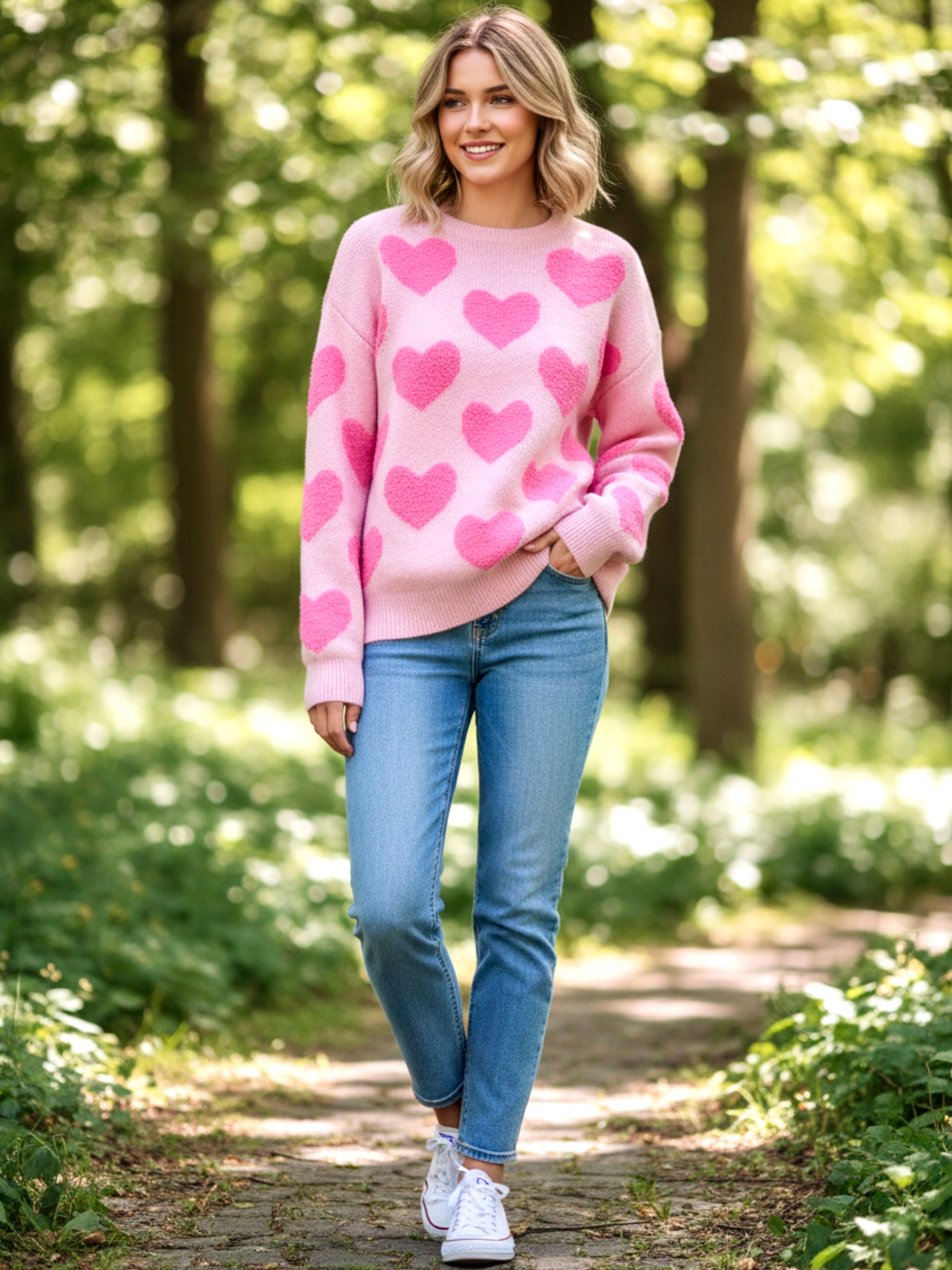 Cali Heart Jacquard Knit Sweater