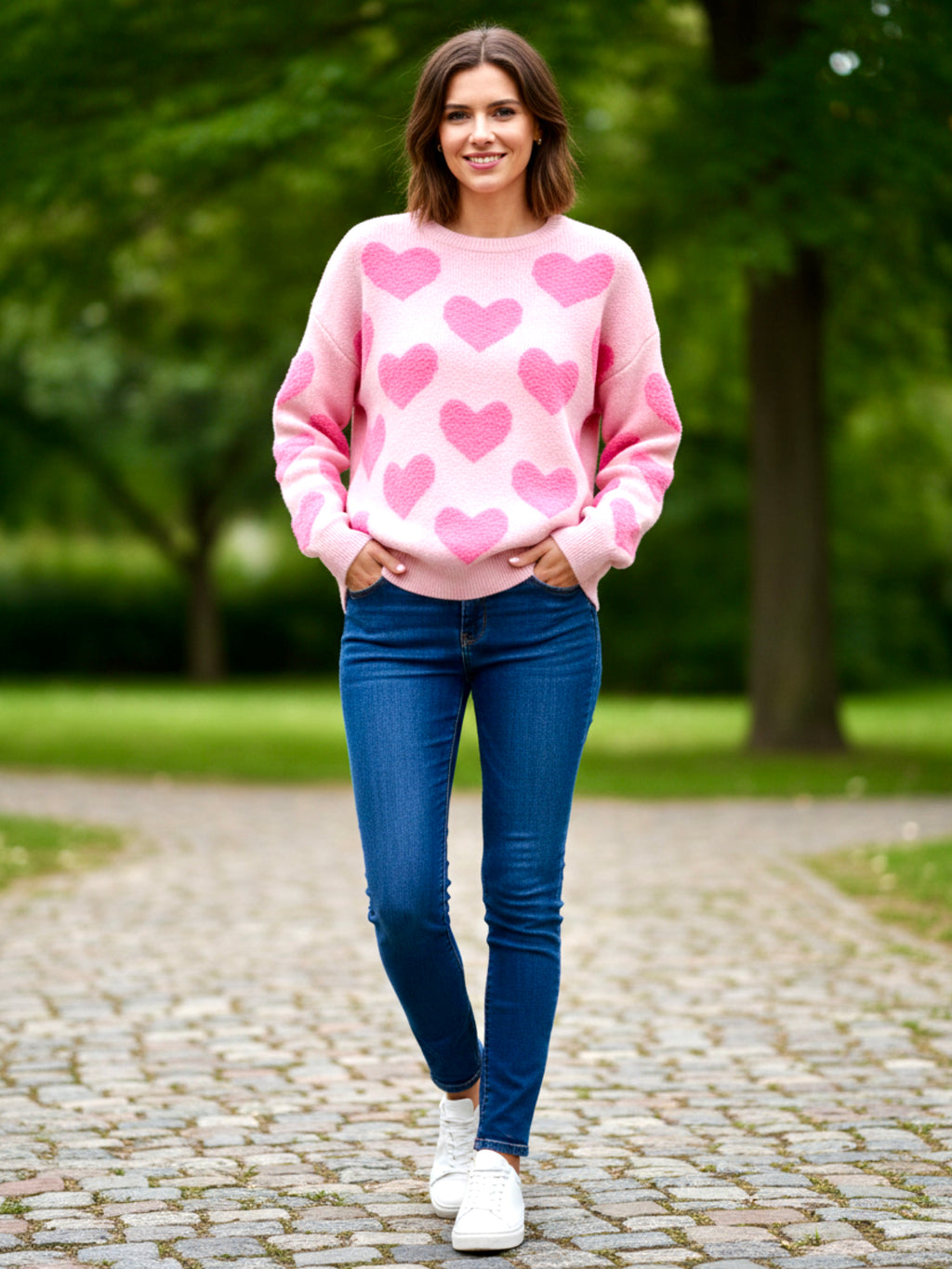 Cali Heart Jacquard Knit Sweater