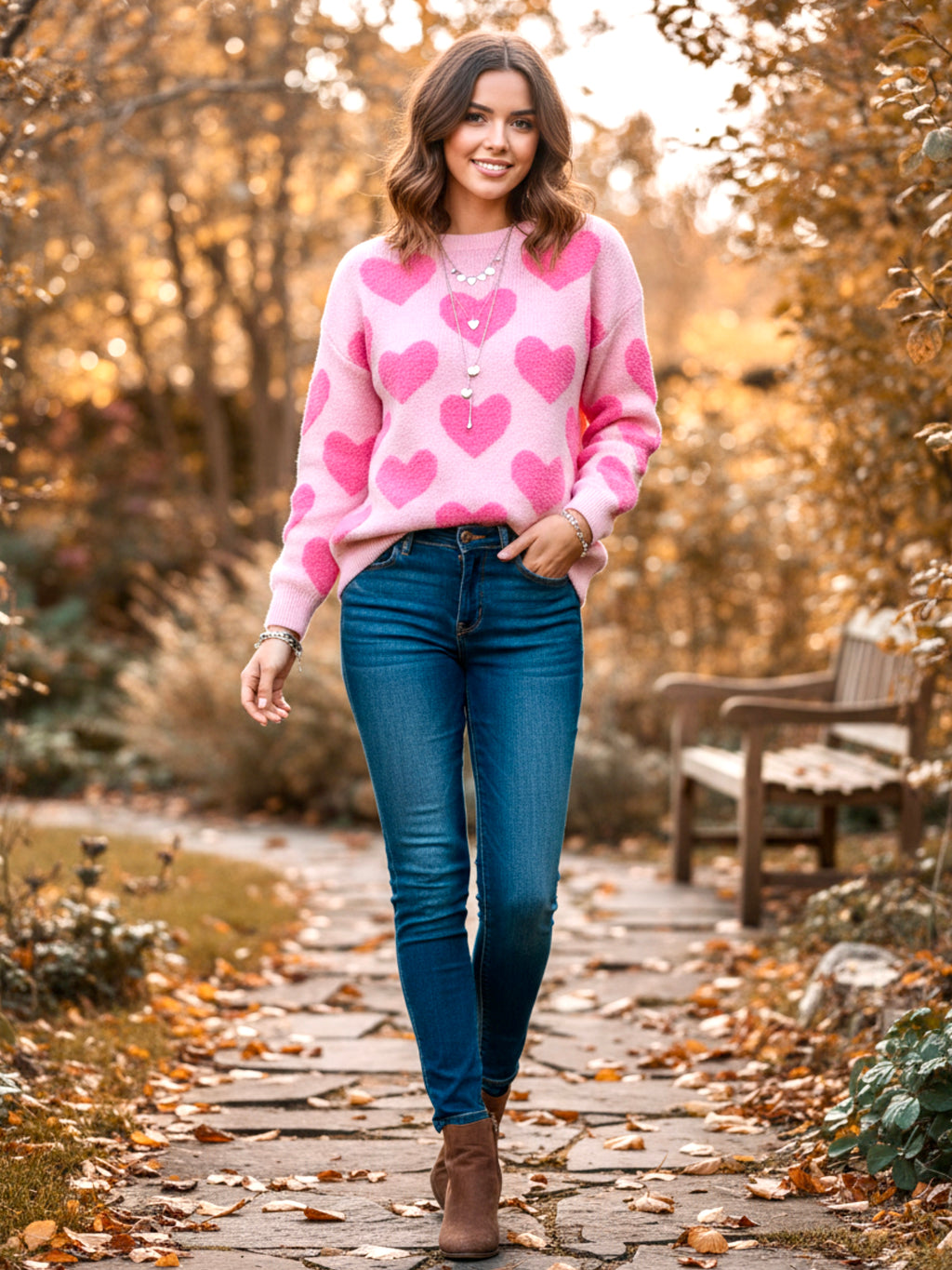 Cali Heart Jacquard Knit Sweater