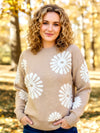 Perfee Flower Round Neck Long Sleeve Sweater