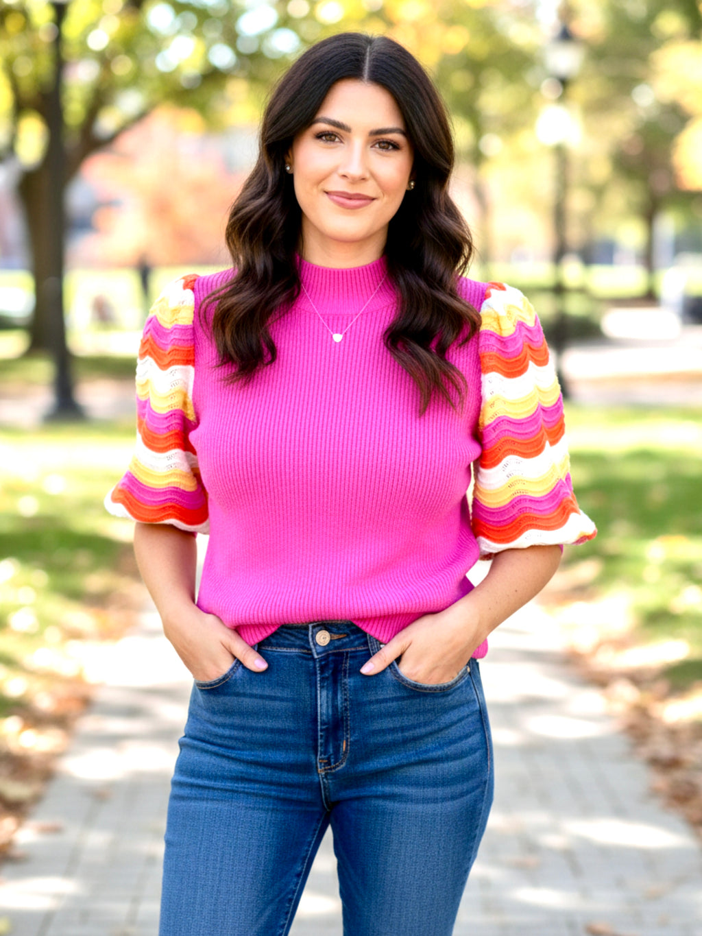 Contrast Half Sleeve Knit Top