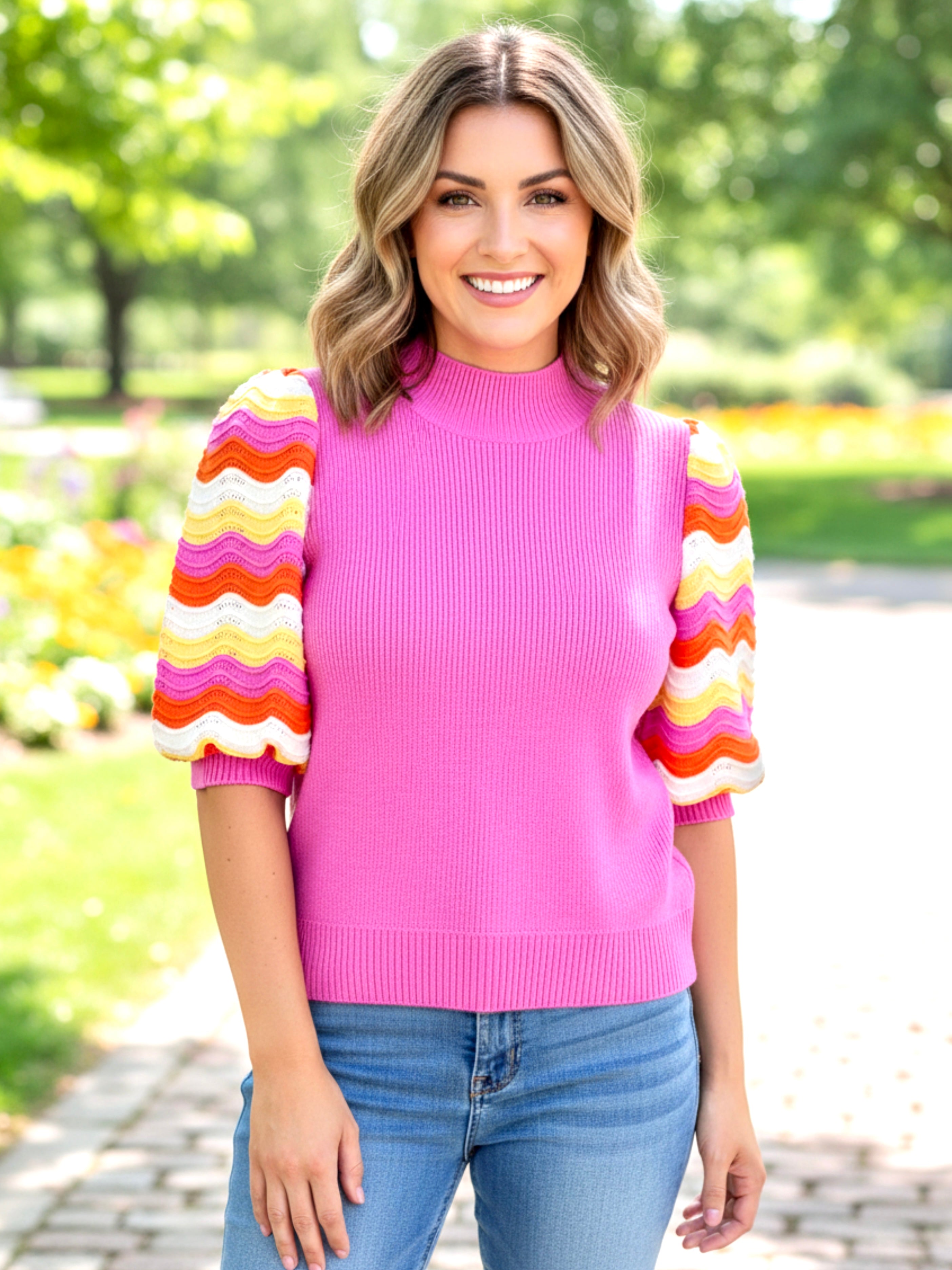 Contrast Half Sleeve Knit Top