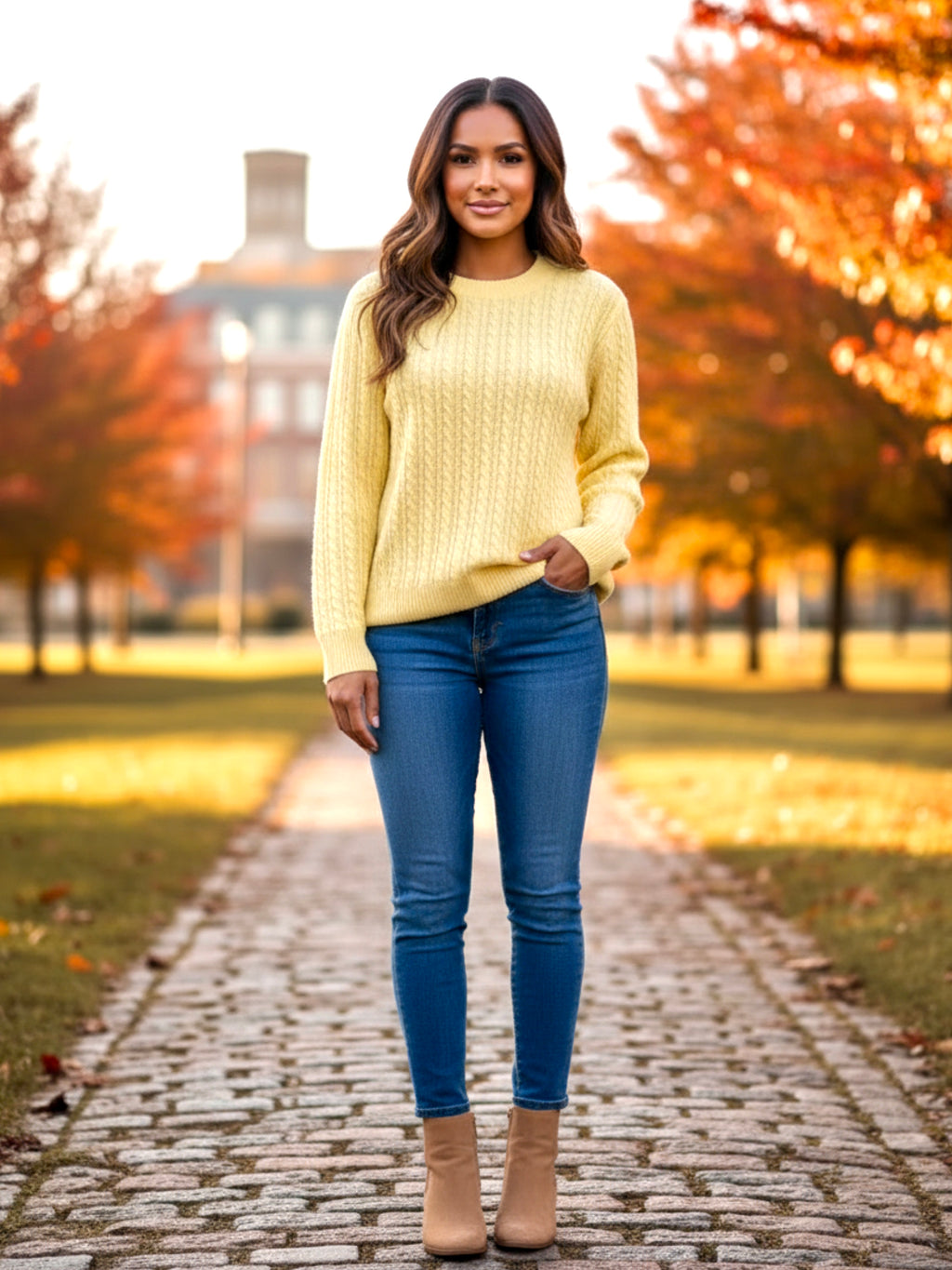 Cable Knit Round Neck Sweater