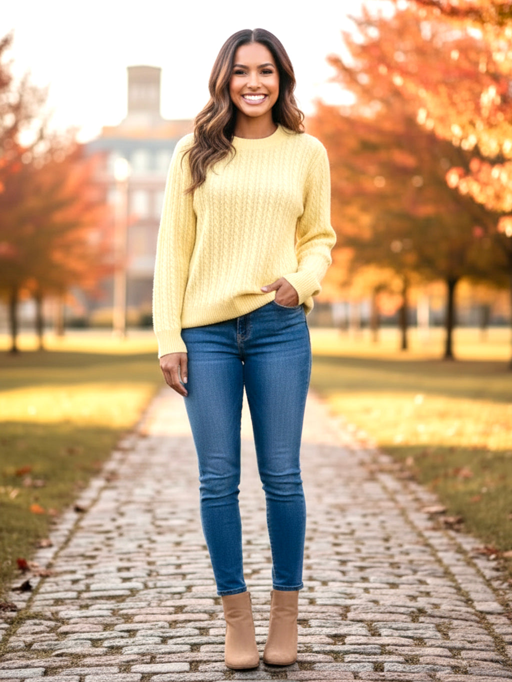 Cable Knit Round Neck Sweater