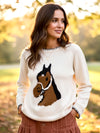 SO ME Horse Knit Sweater Top with Blanket Stitch