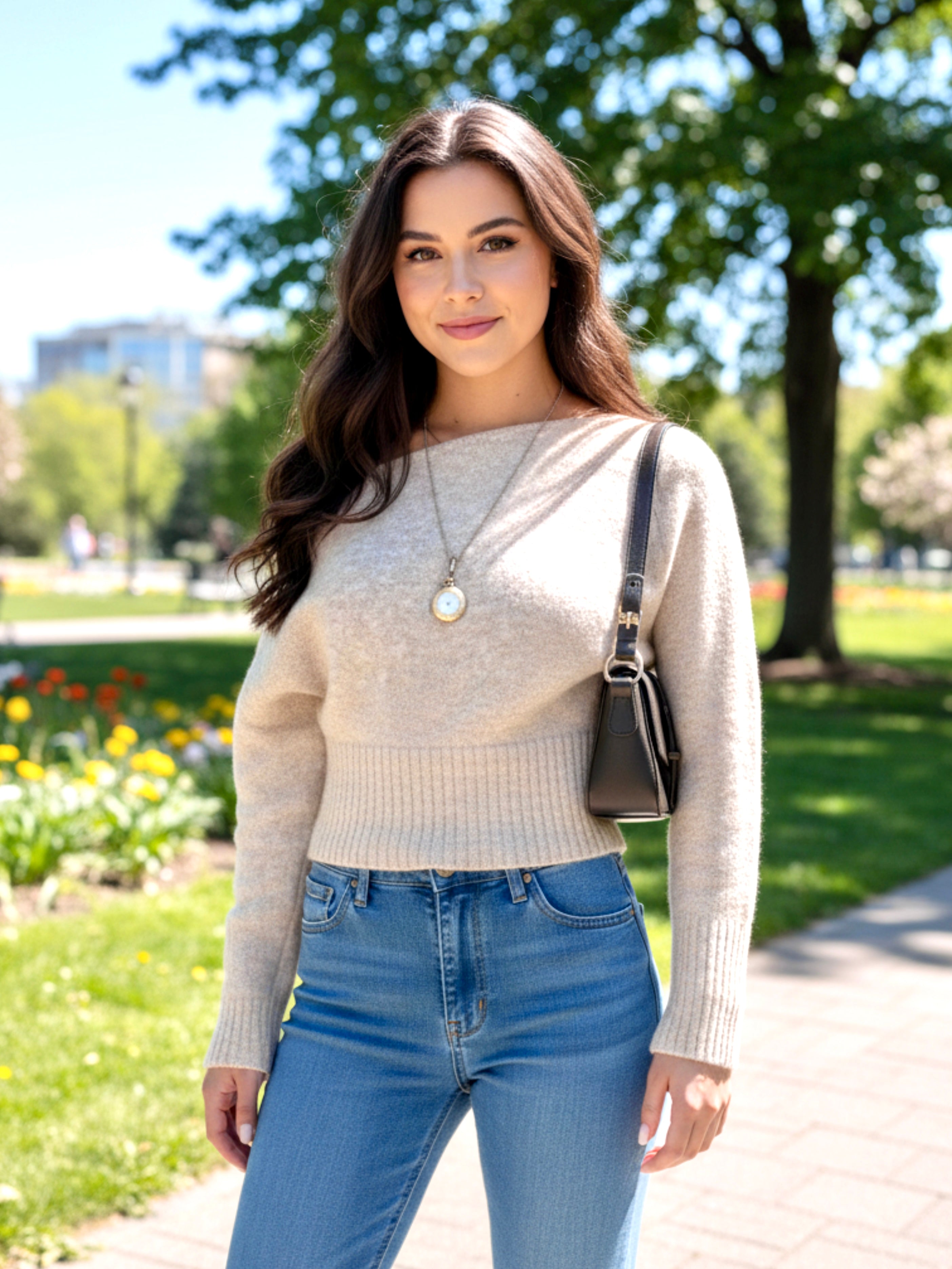 Boat Neck Long Sleeve Sweater