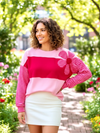 Floral Patch Striped Sleeve Textured Top