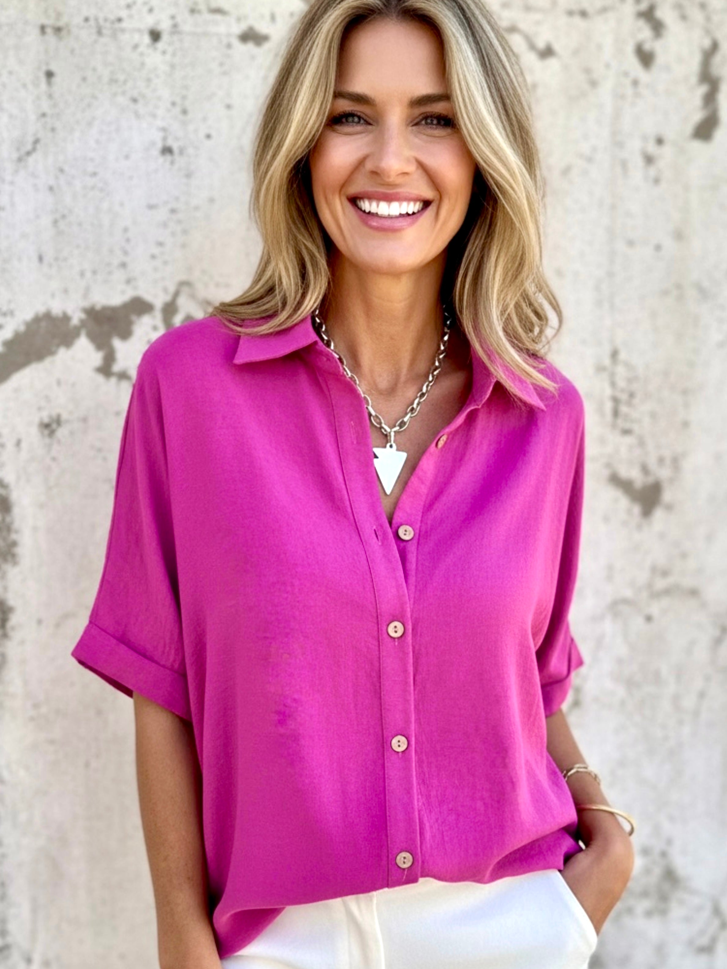 Full Size Collared Neck Half Sleeve Shirt Plus Size