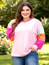 Plus Size Colorblock Patchwork Long Sleeve Top