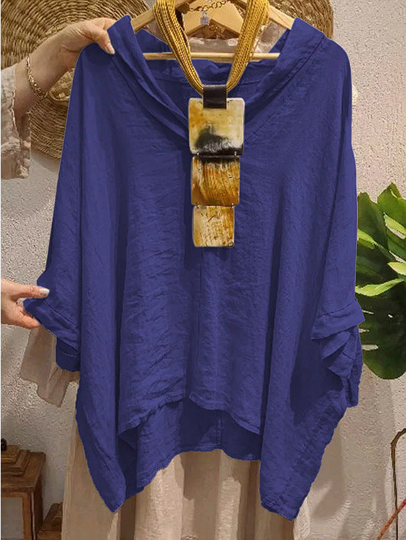 Womens Fashionable Casual Cotton-Linen Loose Shirt
