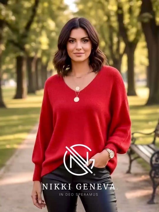 V-Neck Dropped Shoulder Sweater