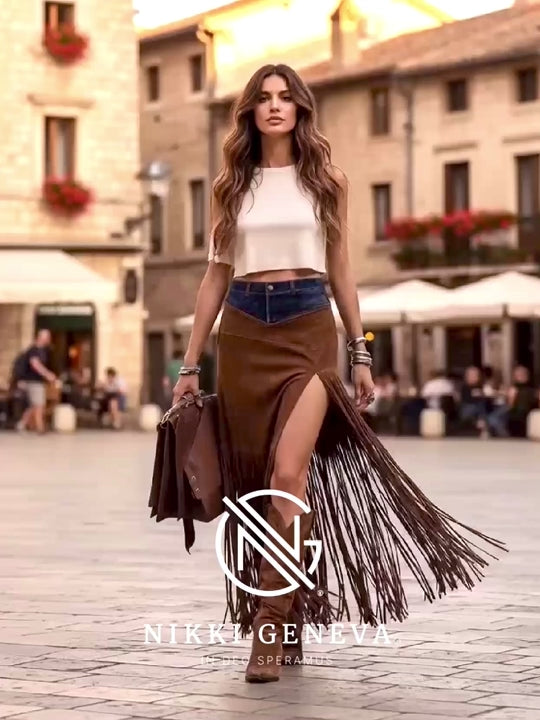 Chic Asymmetrical Tassel Suede Skirt