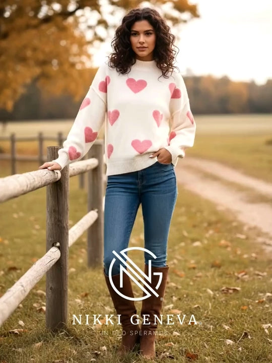 Heart Mock Neck Long Sleeve Sweater